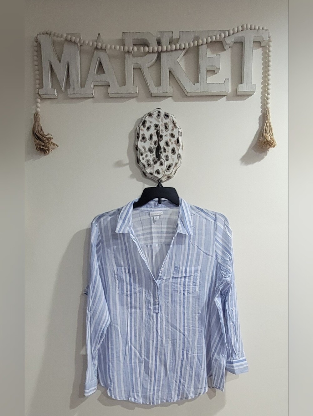 Westport Blue and White Striped Lightweight Button-Front Shirt
